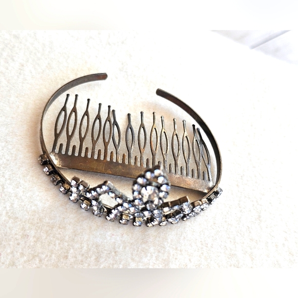 Rare Vintage 1950's Tiara Crown Silver Metal Diamond Rhinestones Hair Comb - Picture 12 of 16